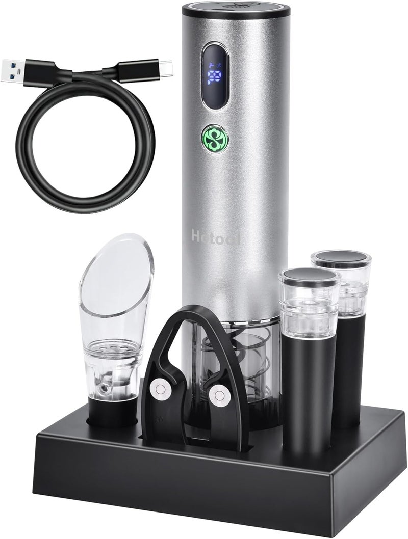 HOWTOOL Electric Wine Opener with Wine Accessories -Rechargeable Wine Bottle Opener Set with Base, Wine Aerator, Foil Cutter and Wine Stoppers- Perfect Wine Gifts for Wine Lovers - Image 1